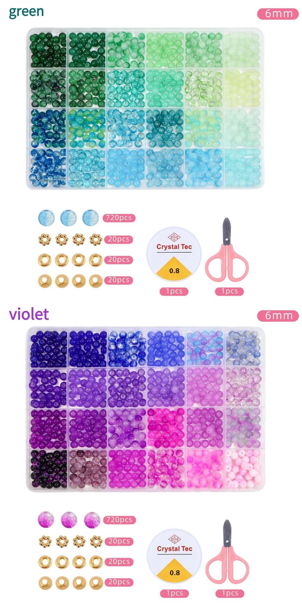 Glass Beads 24Colors 6mm Bracelet Making Kit Jewelry Supplies Tool DIY Handmade Crystal Glass Beads Elastic String Charm Spacers