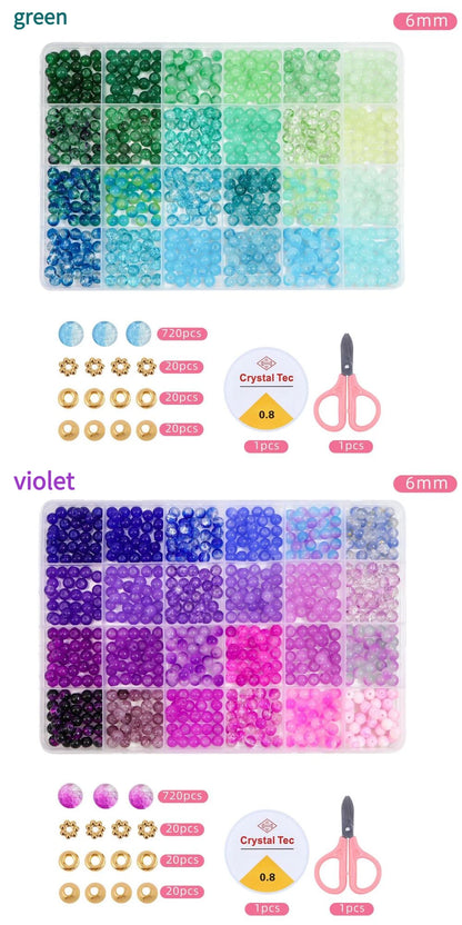 Glass Beads 24Colors 6mm Bracelet Making Kit Jewelry Supplies Tool DIY Handmade Crystal Glass Beads Elastic String Charm Spacers