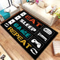 Game Video Gaming Pattern Black Area Rugs Gamer Game Controller Kids Teens Boys Playroom Carpet Bedroom Living Room Floor Mat