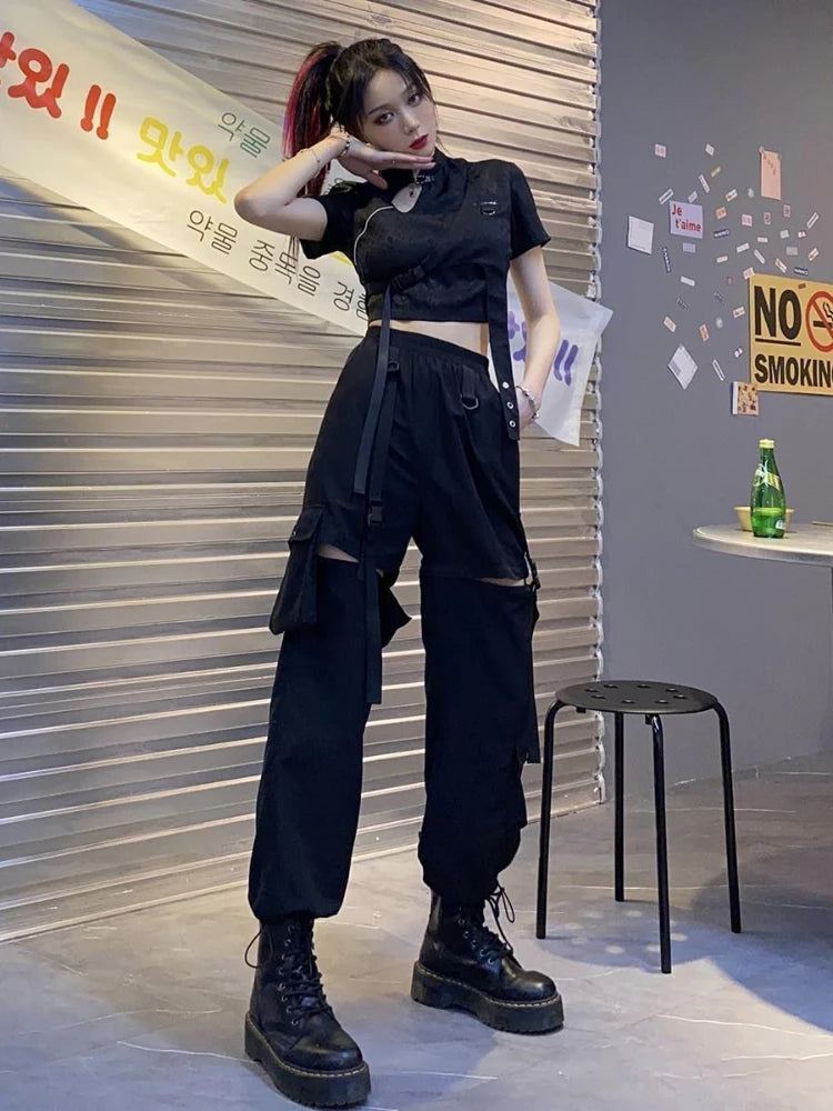 Casual Pants Women Cargo Korean Style Solid Spring Young Ladies Elastic Waist Popular Street Wear  Simple Ins Cozy Cool