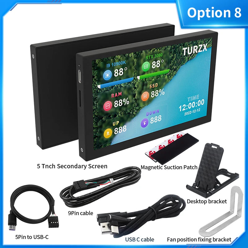 3.5 / 5 Inch IPS Type-C Secondary Screen Mini Computer USB Display CPU GPU RAM HDD Monitor with Holder Metal Case No Use AIDA64
