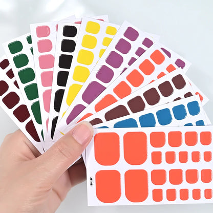 1Sheet=22Tips Glossy Red Toe Nail Stickers Full Cover Solid Color Press On Toenails Patch UV Baking Free Foot Gel Polish Wraps #