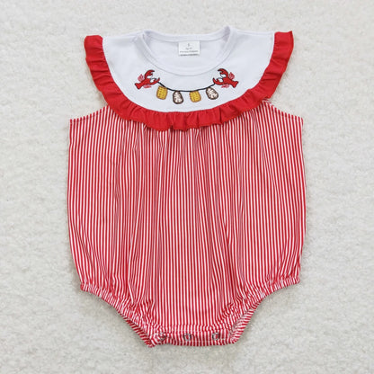 Wholesale Baby Girl Newborn Birthday Balloons Romper Bubble Embroidery Pink Plaid Bows Jumpsuit Kids Toddler Summer Clothes