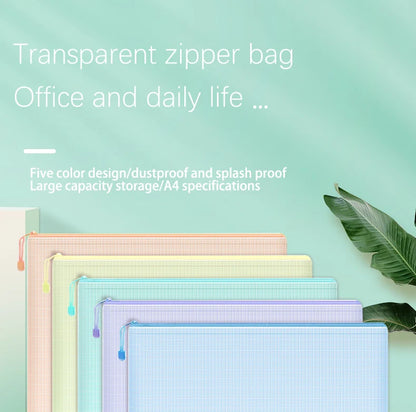 5pcs Mesh Zipper Pouch Document Bag Waterproof Zip File Folders A4 School Office Supplies Pencil Case Storage Bags