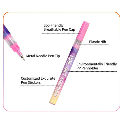 Nail Art Markers Customised Specialised Needle Tube Nail Art Pens Hand-Drawn Outline Pen Acrylic Paint Pen Set Acrylic Paintbrus