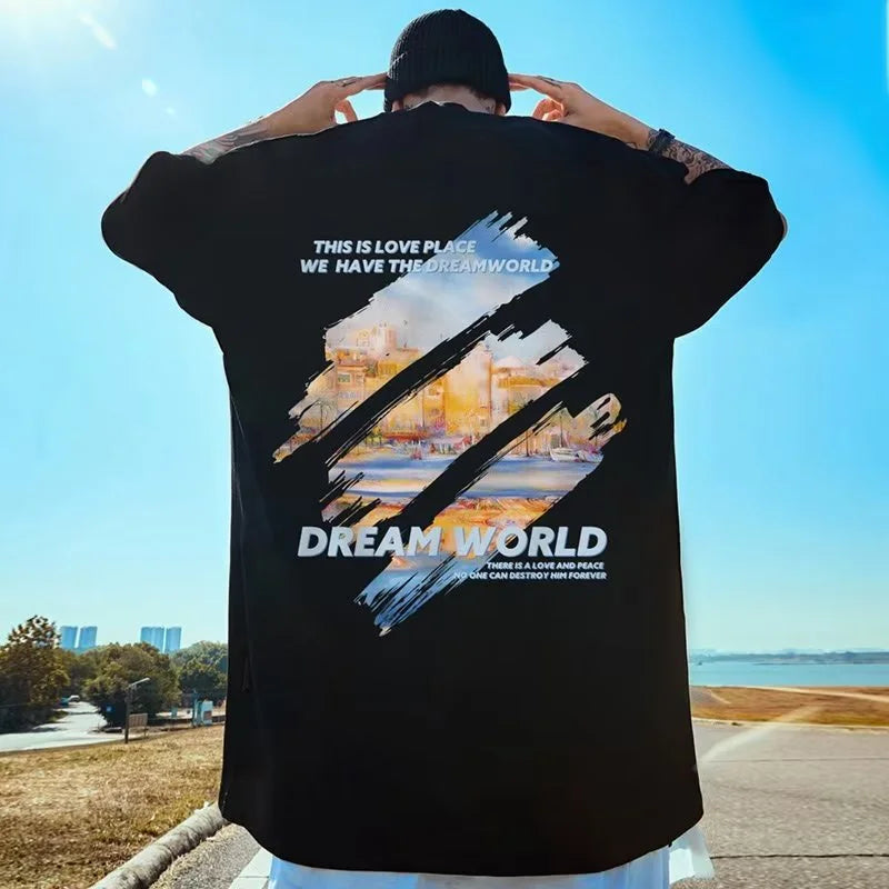 M-8XL 2026 NewPainting Print Round Neck Short Sleeve T-shirt for Men and Women Large Loose Casual Five Quarter Sleeved Top