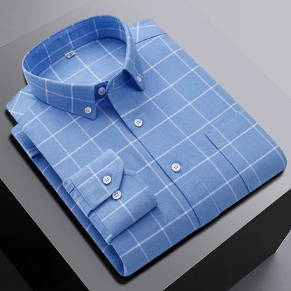 New In Shirt Oversize Long-Sleeve 100%Cotton Shirts for Men Slim Fit Formal Plain Shirt Plaid Casual Tops Designer Black Clothes