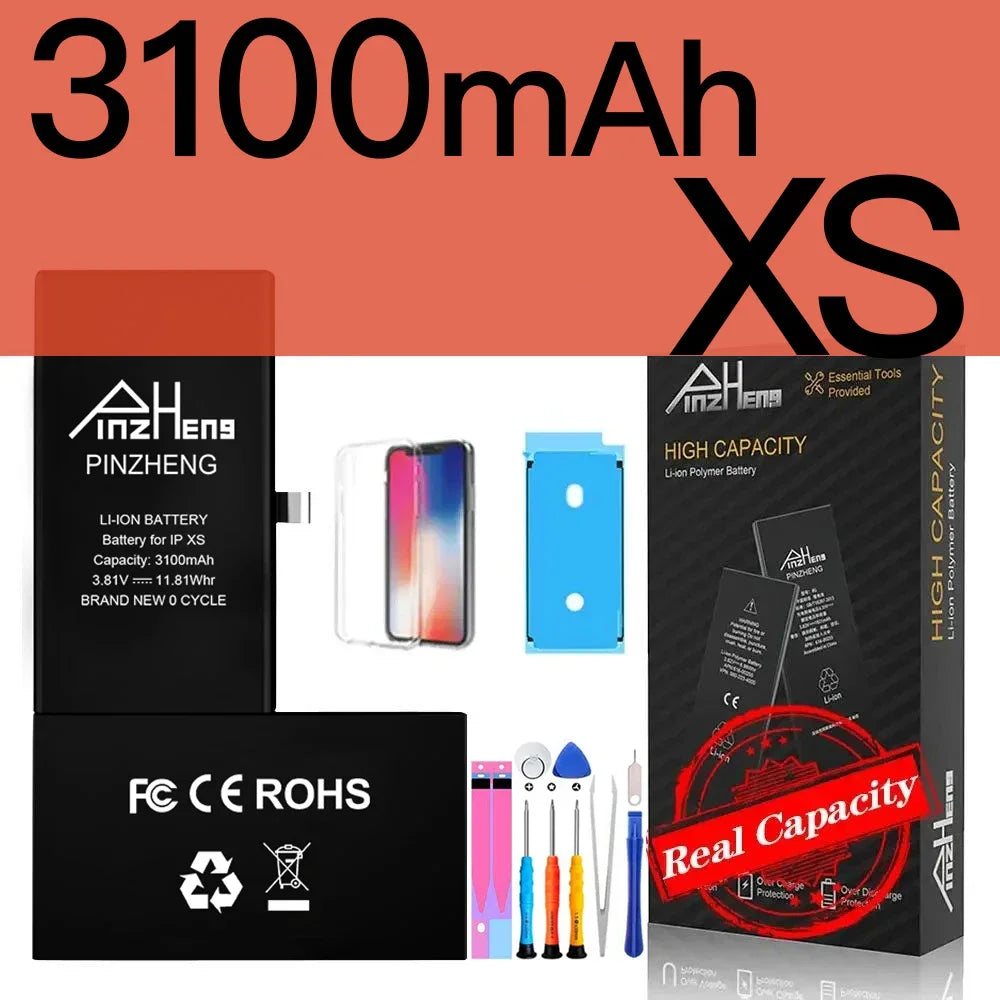 PINZHENG Real High Capacity Battery For iPhone X XR XS Max 12 13 Mini Pro Max 11 Pro Max Replacement Bateria Warranty One Year