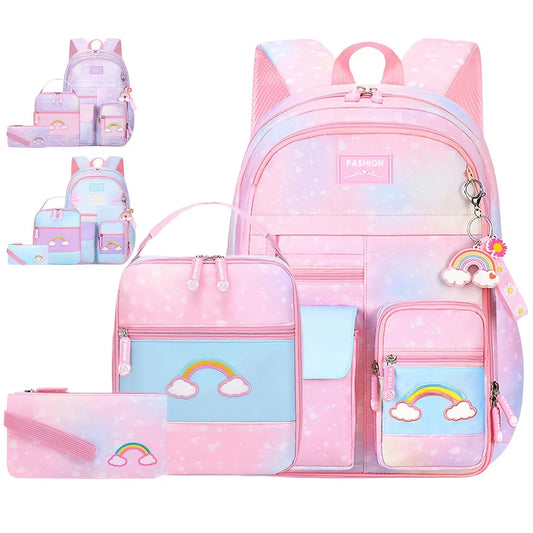 3pcs/set Kids School Backpack for Girls with Lunch Box Pencil Case Set Elementary Primary Middle High College School Bookbags