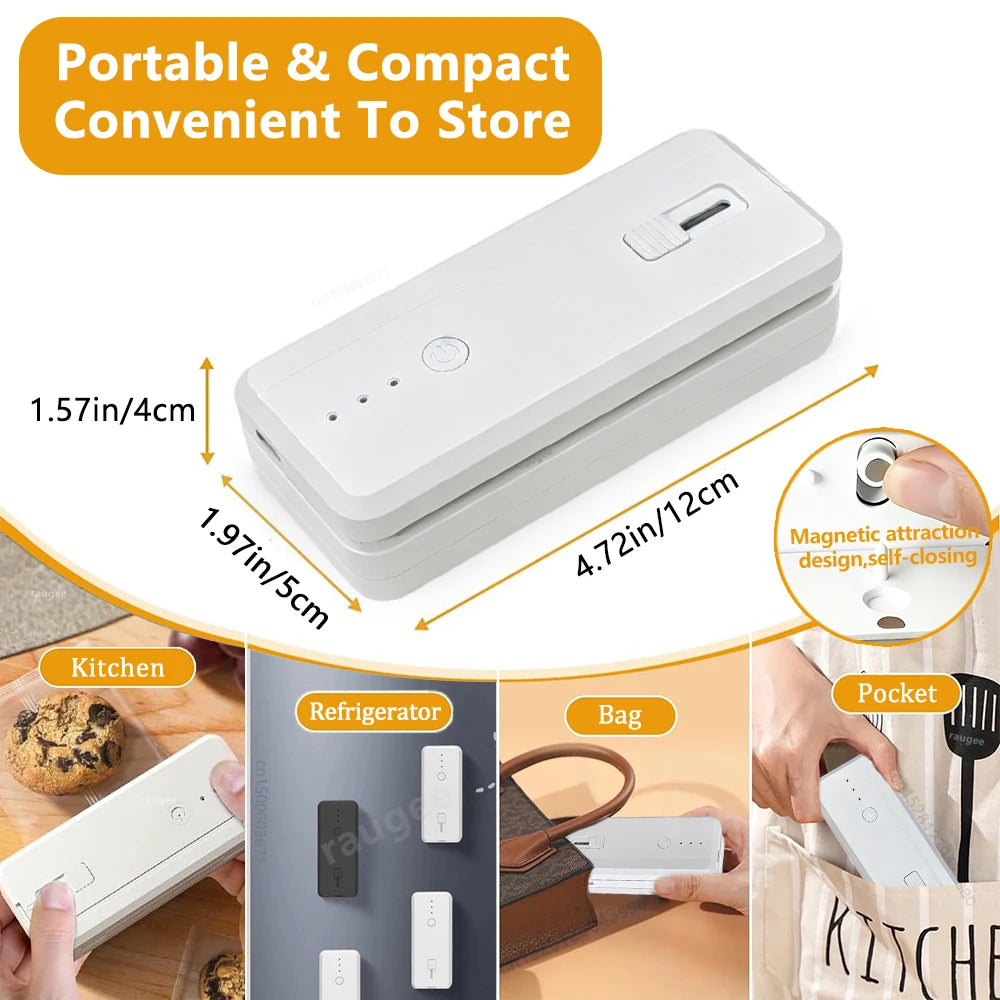Plastic Bag Sealer Mini Heat Bag Sealing Machine Rechargeable Handheld Plastic Storage Package Sealer Clip Bag Food Heat Sealer