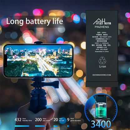 PINZHENG Real High Capacity Battery For iPhone X XR XS Max 12 13 Mini Pro Max 11 Pro Max Replacement Bateria Warranty One Year