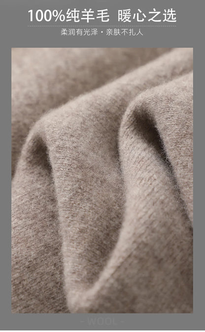 Men's 100% Merino Wool Thickened Sweater Polo Collar Business Zippered Cardigan Autumn Winter New Cashmere Jacket Knitted Top