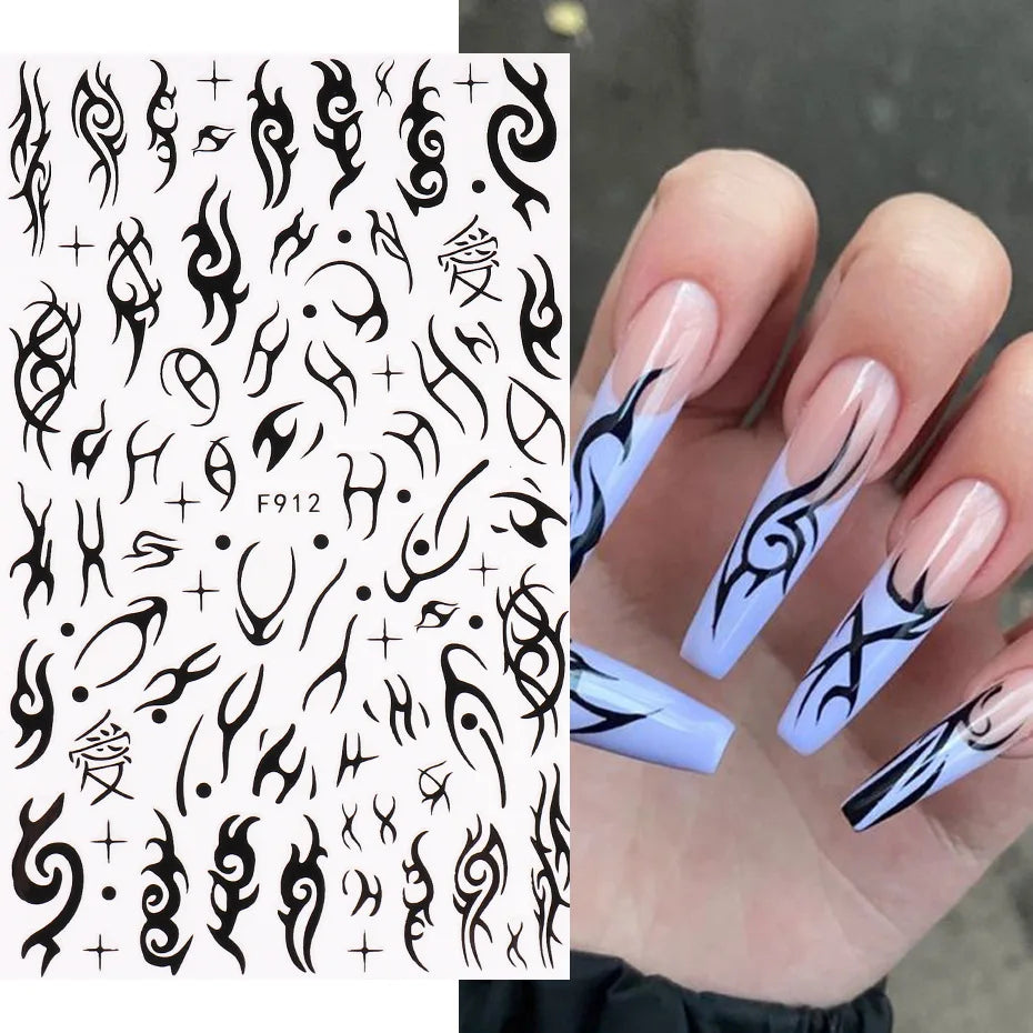 Black and White Love Flowers Line Art 3D Stickers Nail Decals Nail Art Accessories Butterfly Rose Nail Stickers Nail Sliders