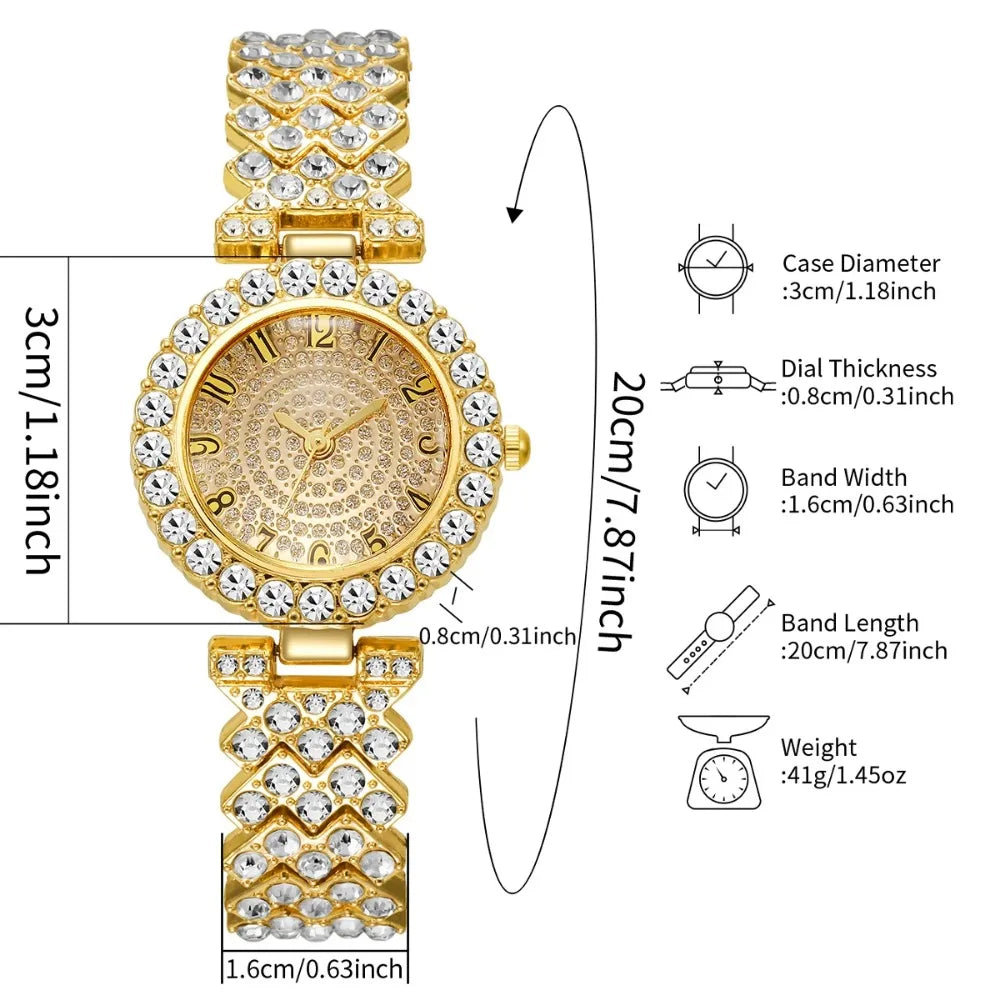 5PCS Luxury Rhinestone Women's Quartz Watch Rhinestone  Jewelry Set Elegant Ladies Bracelet Strap Wristwatches（Without Box）