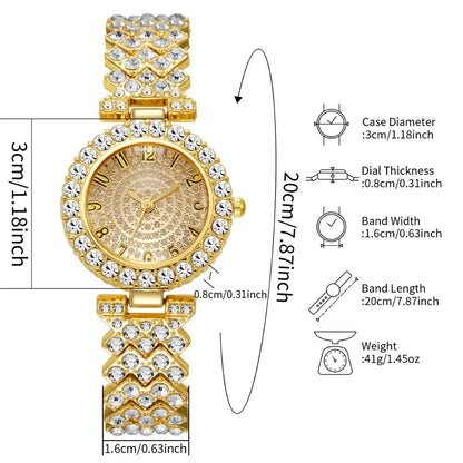 5PCS Luxury Rhinestone Women's Quartz Watch Rhinestone  Jewelry Set Elegant Ladies Bracelet Strap Wristwatches（Without Box）