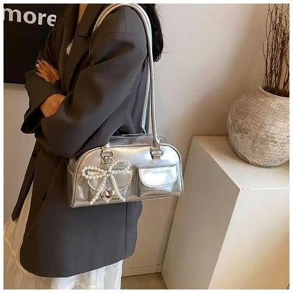 Fashionable Underarm Bow Bag for Women 2024 Korean Edition New Simple Leisure Pillow Bag Trendy Versatile Shoulder Bag