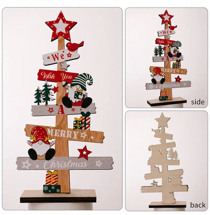 Wooden Christmas Tree Desktop Ornament Santa Claus Merry Christmas Sign Plaque Xmas Decoration for Home 2026 New Years Noel Gift