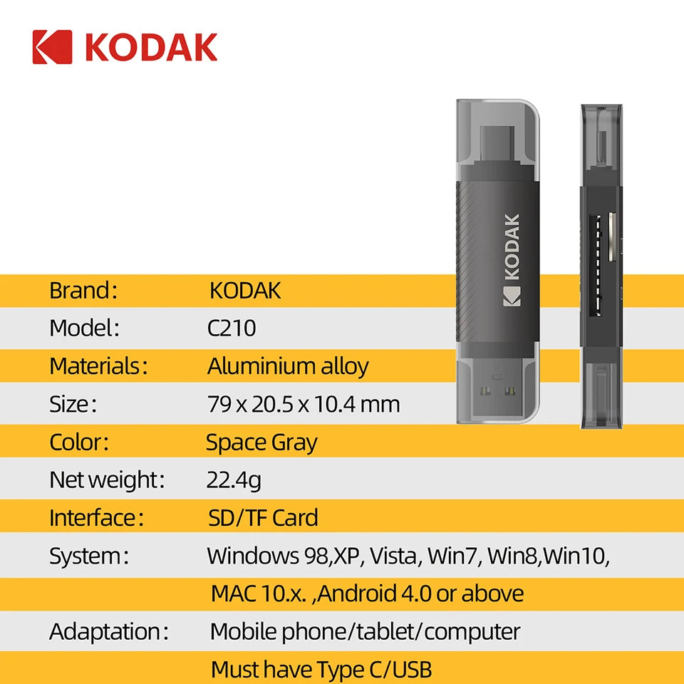 Kodak 4 in 1 Card Reader USB3.0 & Type C Universal Card Adapter Multifunctional adapter for SD Card & Micro sd Card