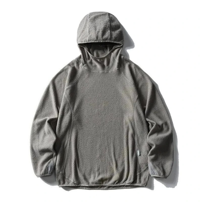 Unisex Lightweight Cloud Velvet Hooded Quick-Dry Shirt for Outdoor Sports: Classic Hood, Elastic Cuffs & Brand Logo Details