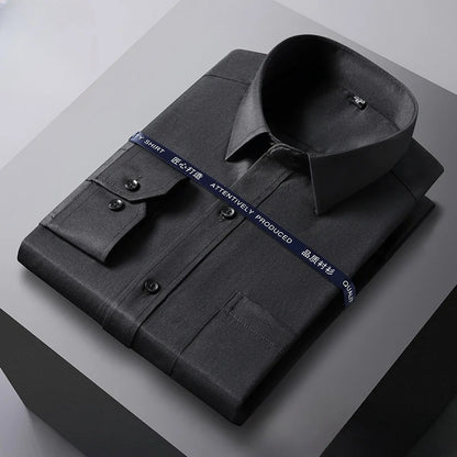 Men Formal Shirt Long Sleeve Office Solid Color Fashion Business Pocket Social Office Blue White Shirts Men's Clothing S-5XL
