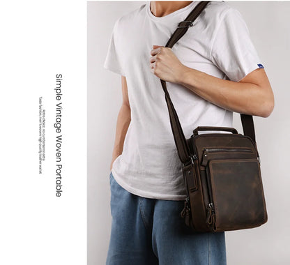Men's Vintage Wild Horse Leather Single-Shoulder Bag Casual Large-Capacity Crossbody Backpack High-End Genuine Leather