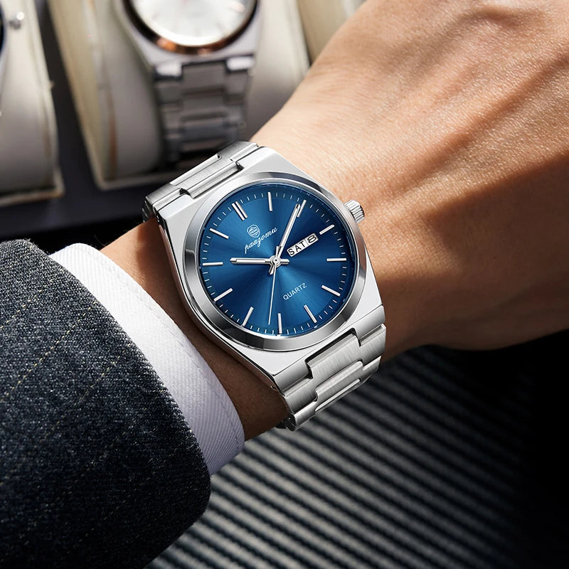 PAAZOMU Fashion Men's Quartz Watch Stainless Steel Waterproof Luminous Man Watch Chronograph Date Multifunction Watches For Men