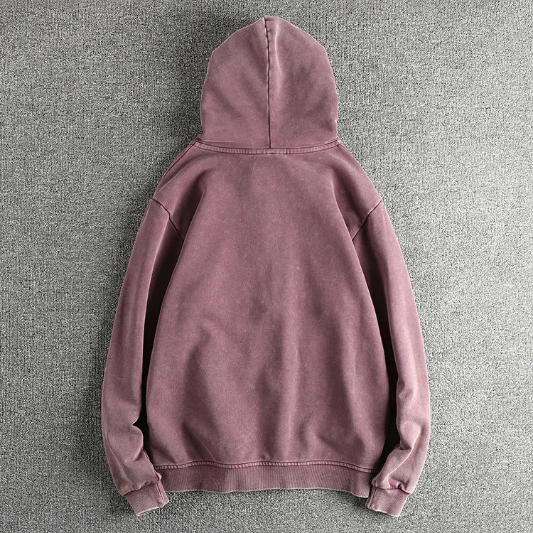 Heavy wash vintage high street trend hoodie men's chunky wool cotton comfort cardigan coat