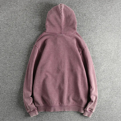 Heavy wash vintage high street trend hoodie men's chunky wool cotton comfort cardigan coat