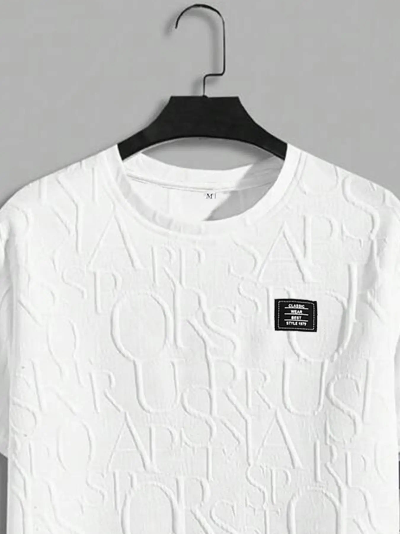 Men's Textured Letter Patched Round Neck Tee & Drawstring Shorts Two-Piece Set Regular Fit Casual Short Sleeve T shirt & Shorts