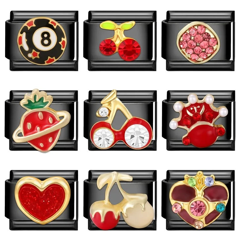 2025 New Original Black Red Stars Love Heart Bows Flower Italian Charm Link Fit 9mm Stainless Steel Jewelry DIY Making Bracelets