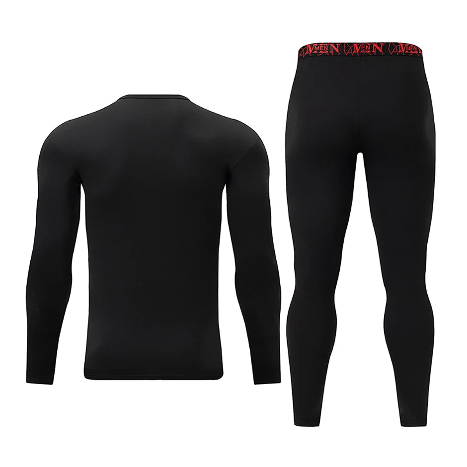 2-piece Men's Autumn And Winter Solid Color Round Neck Fashionable Printed Sports Thermal Underwear Set Simple And Comfortable