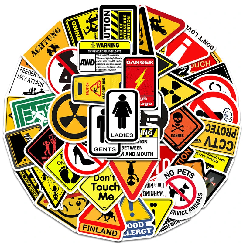 50PCS Funny Warning Sign Stickers Waterproof Vinyl Decals for Laptop Water Bottle,Sign Stickers Decoration Supplies Classic Toys