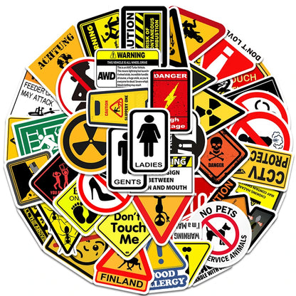 50PCS Funny Warning Sign Stickers Waterproof Vinyl Decals for Laptop Water Bottle,Sign Stickers Decoration Supplies Classic Toys