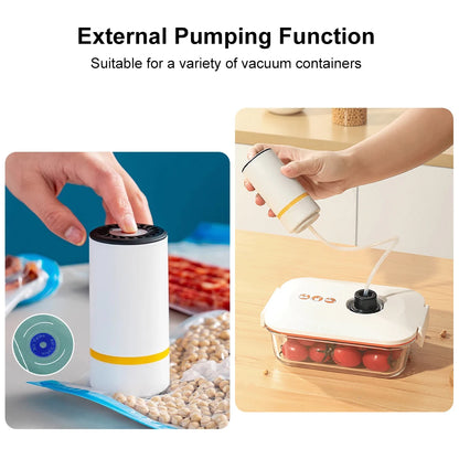 Electric Air Pump Vacuum Sealer Pump Rechargeable Automatic Sealing Machine with Reusable Vacuum Sealer Bags Food Packaging Bag