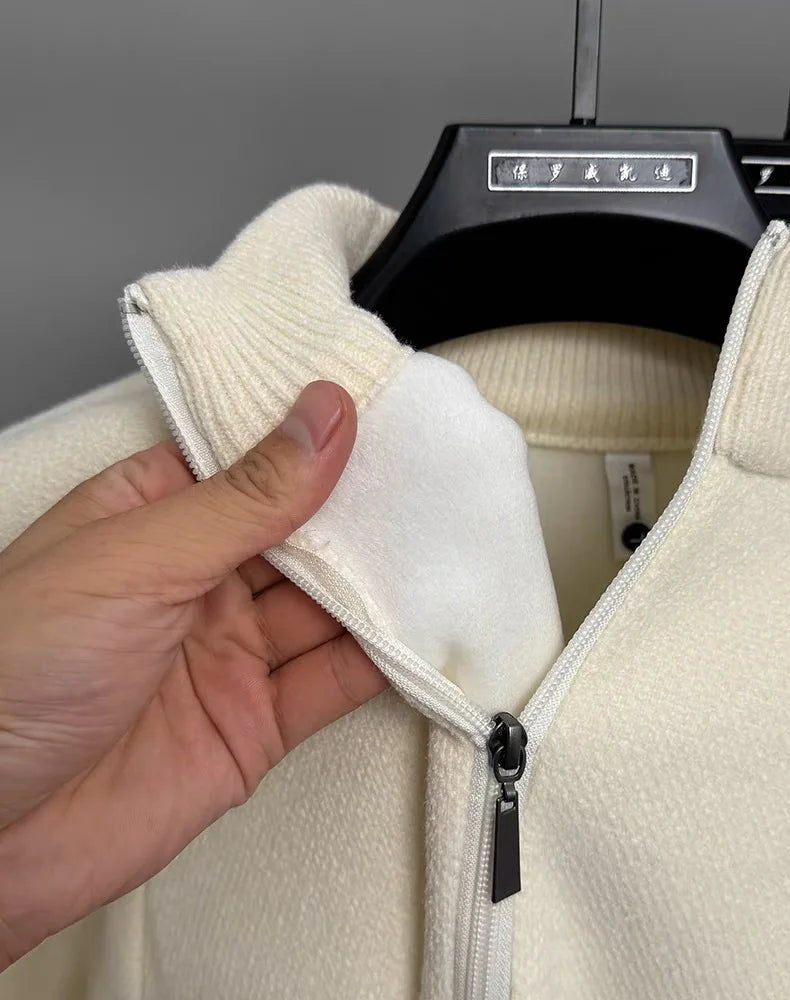 High quality half zipper knitted sweater men fashion luxury brand embroidery designer new top plush warm thick casual men's wear