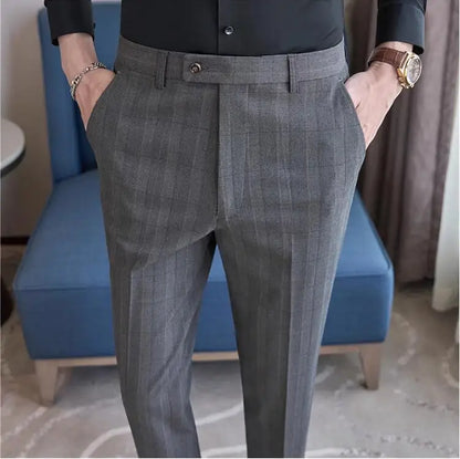 Men Plaid Wedding Dress Trousers High Quality Male Boutique Formal Wear Slim Suits Pants Men British Style Business Suit Pants