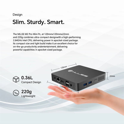 Mini PC MLLSE M2 Pro, processor Intel J3710, 8 GB RAM, ROM Go, Wi-Fi 5, BT 4.2, Windows 10 miniature desk computer