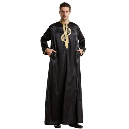 Muslim Men Clothing Kaftan Robes Long Sleeves Stand Collar Eid Thobe Kurta Arab Turkish Dress Dubai Islam Habit Ethnic Leisure