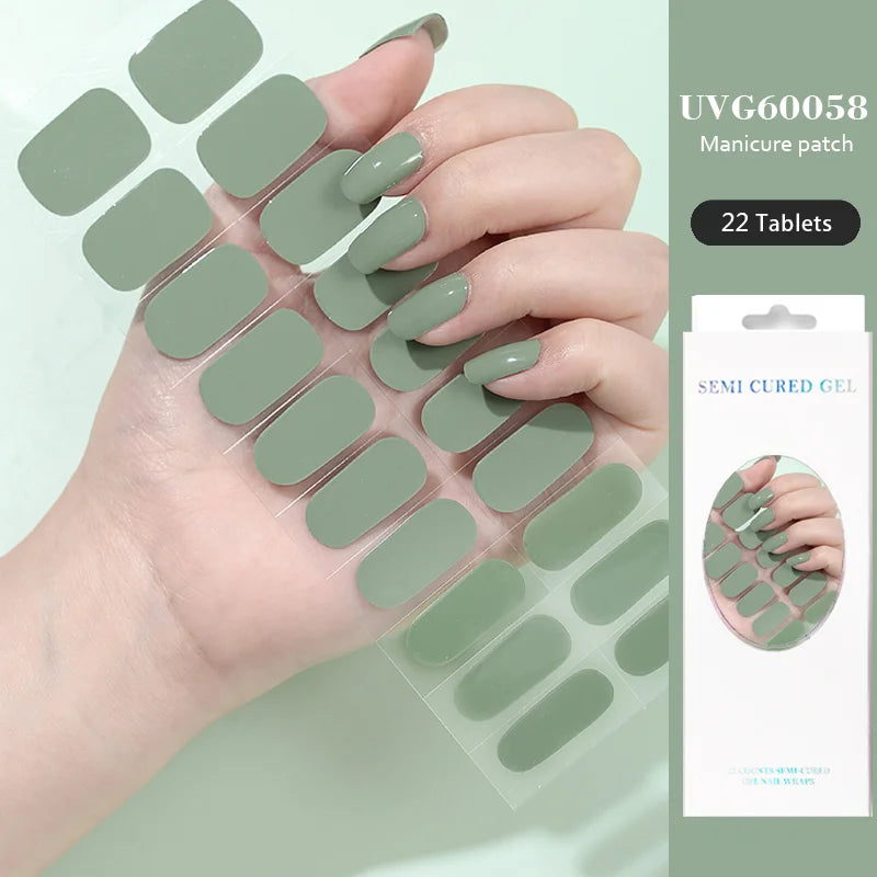 16/22 Tips Semi Cured Gel Nail Stickers for UV Lamp Designer Adhesive Nail Gel Wraps DIY Long-lasting  Nail Decoration