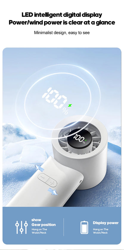 KINSCOTER Portable High Speed Handheld Fan 2000mAh Foldable Cooling Fan 100 Speed Rechargeable Turbo Fan W/ LED Digital Display