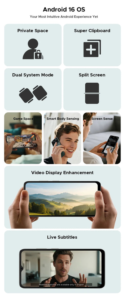 DOOGEE Note56 Pro Smartphone 32GB+128GB Android 16 6150mAh Battery 6.56'' 90Hz Screen 13MP+8MP Widevine L1 NFC Cell Phone