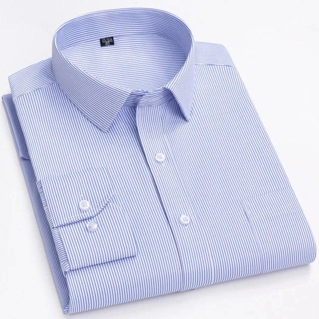 Men's Long Sleeve Shirt High-quality Fashion Casual Print Plaid Stripe Single Pocket Fit Business Formal Office Four Season Top