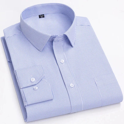 Men's Long Sleeve Shirt High-quality Fashion Casual Print Plaid Stripe Single Pocket Fit Business Formal Office Four Season Top