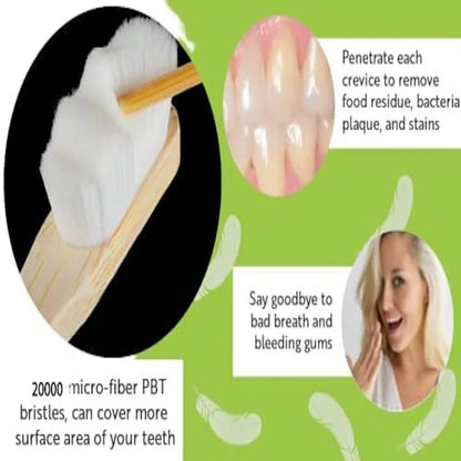 4Pcs  Bamboo Toothbrush Biodegradable20,000 High Bristle Count Toothbrush - Micro-Nano Extra Soft Bristles for Sensitive Teeth