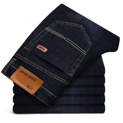 2024 Summer Thin Men's Elastic Cotton Jeans Fashion Gray Comfortable Business Straight Casual Pants High Quality Brand Trousers