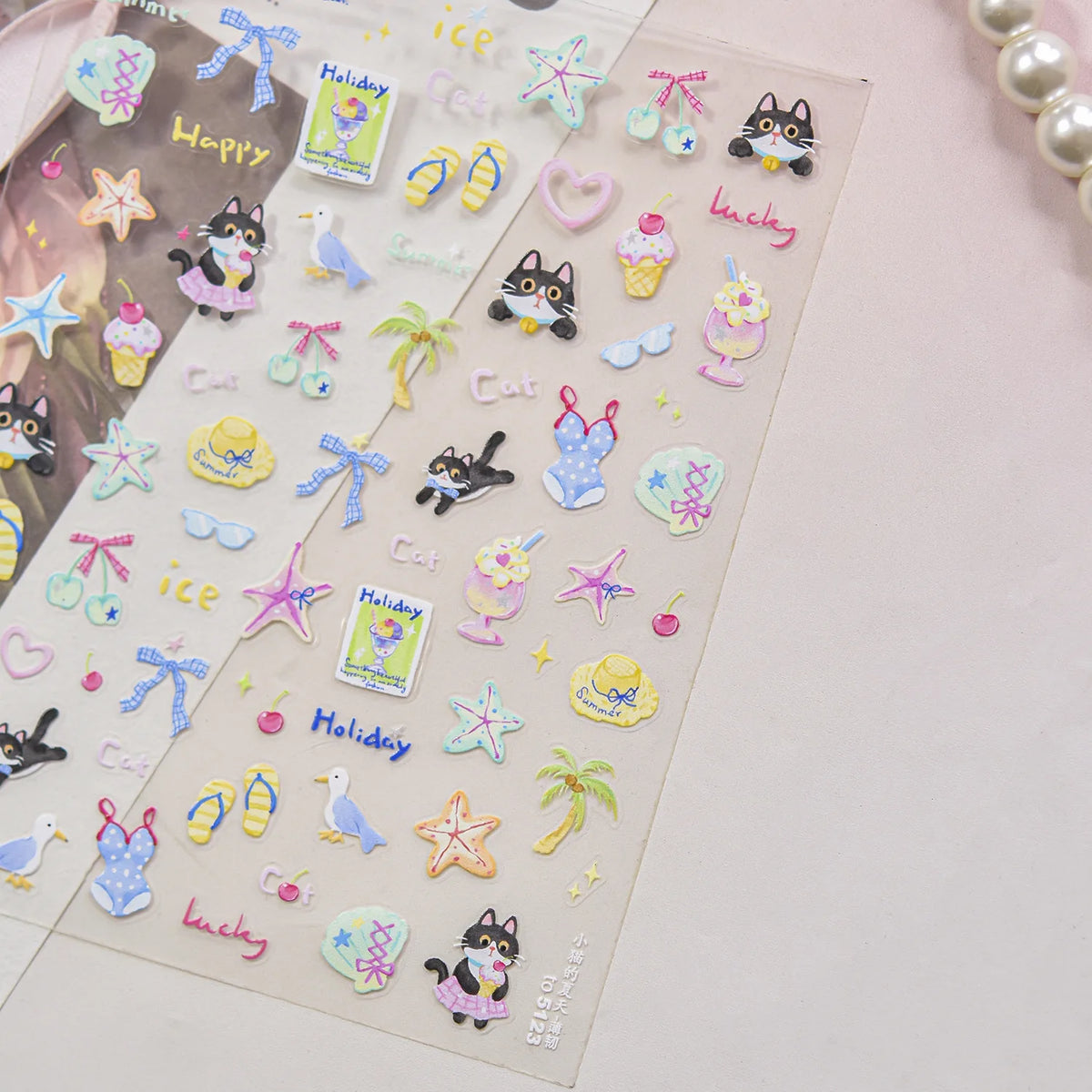 Cute Animal Face 5D Nail Art Stickers Cartoon Cat Bunny Dog Mouse Kawaii Expressions Simple Self Adhesive Manicure Decal DIY