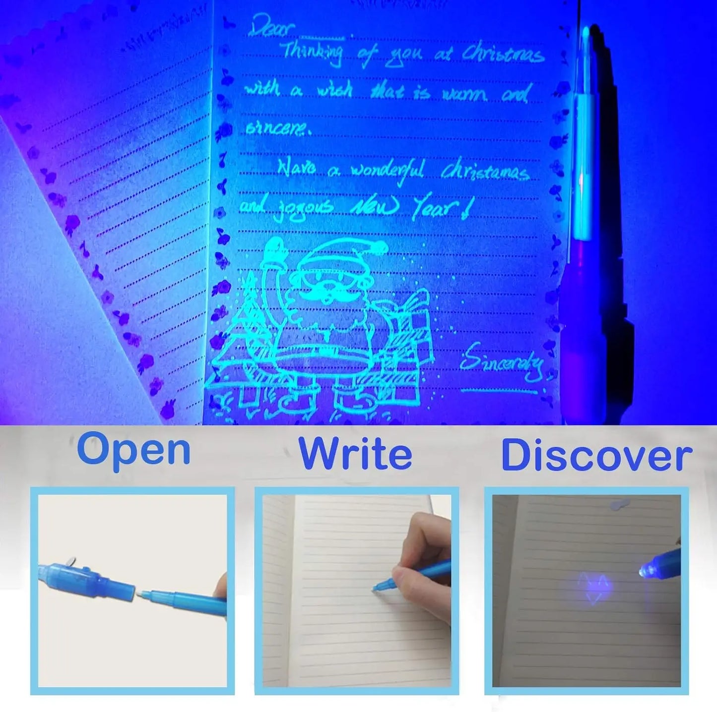 Invisible Ink Pens with UV Light,8 Colors Glow ,Secret Message Writing Detective Party Favors, Birthday Christmas