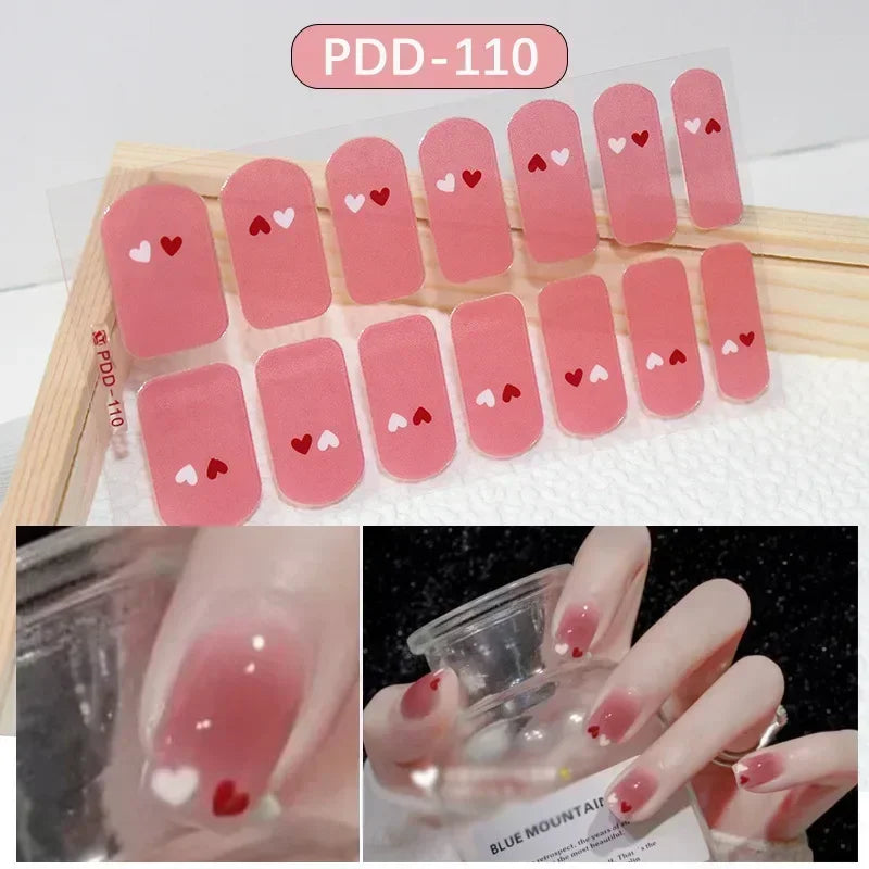 1PC Gel Nail Sticker Patch Slider Flower Gradient Color Back Glue Full Cover Waterproof Gel Nail Sticker UV Lamp Curing Manicur