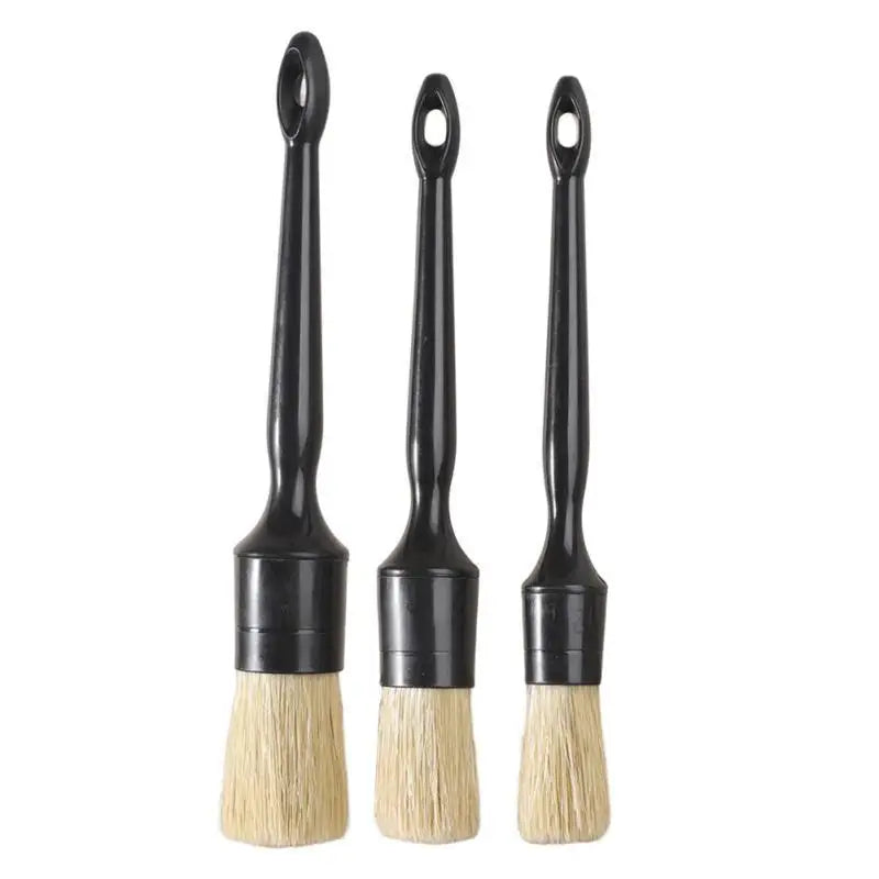3/6Pcs Natural Boar Hair Car Detailing Brush Set Soft Bristle Car Cleaning Brush Kits Auto Tire Wheel Wash Exterior Accessories