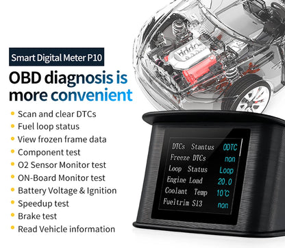 HD P10-PRO OBD2 HUD Car Head Up Display Digital Speedometer Auto On-board Computer With Speed RPM Temperature Voltage Alarm